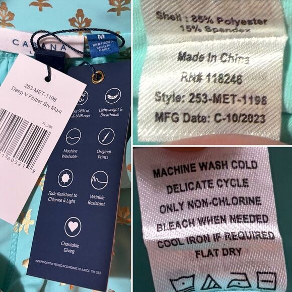 Cabana Life Deep V Flutter Sleeve Maxi Dress Metallic Floral Sea Foam M NWT - Picture 10 of 11